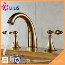 Royal gold plated 3 hole two handle ornate bathroom faucet